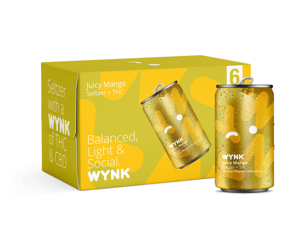 Buy THC seltzer online with WYNK Juicy Mango Seltzer, a microdose THC and CBD infused drink. This non-alcohol drink is a healthy alcohol alternative designed to relax and socialize.